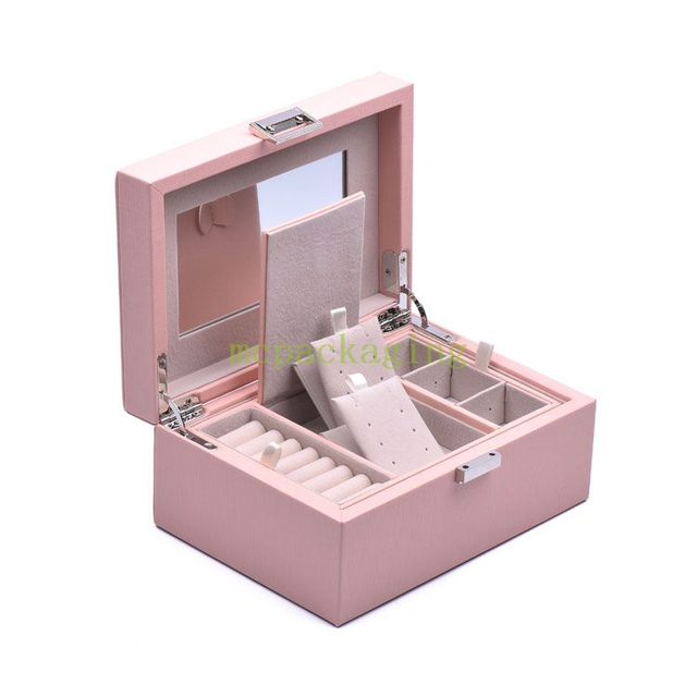 新しい高級到着ミニレザー Pu 小さなトラベルジュエリーボックスオーガナイザー女性ギフトカスタムロゴジュエリー収納ボックスミラー