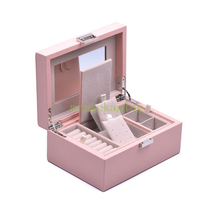 新しい高級到着ミニレザー Pu 小さなトラベルジュエリーボックスオーガナイザー女性ギフトカスタムロゴジュエリー収納ボックスミラー