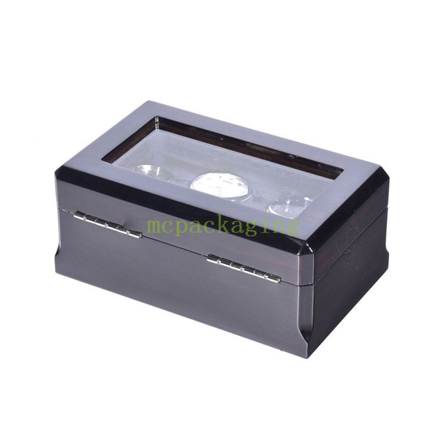 ハイエンドブラック 3 スロットディスプレイ木製時計包装収納ボックス透明な窓木製梱包箱