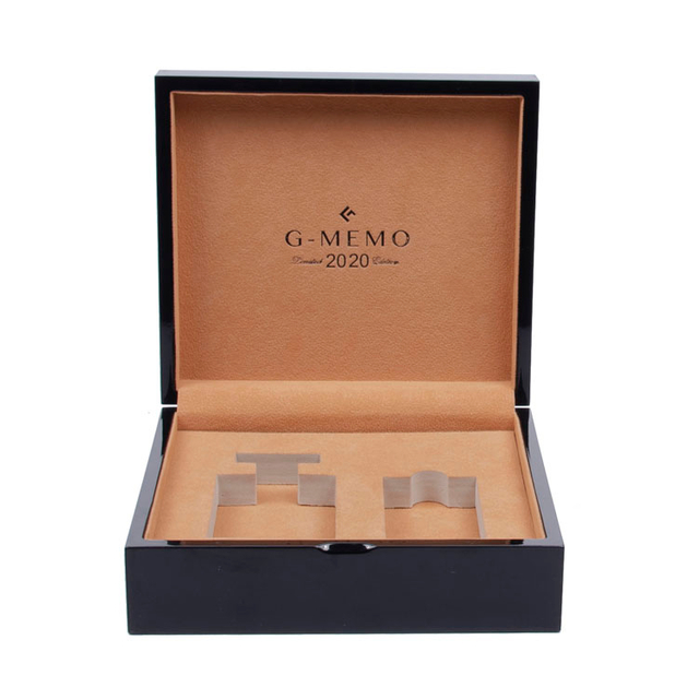 黒い四角いフリップトップアイアンボーンピアノペイント香水香水箱包装された内側トレイの2本のボトル