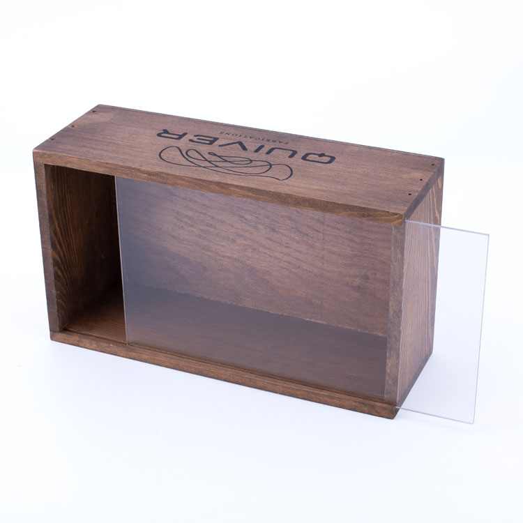 カスタムOEMロゴ家庭用卸売フリップカバーケースパインウッドジュエリーガラス蓋