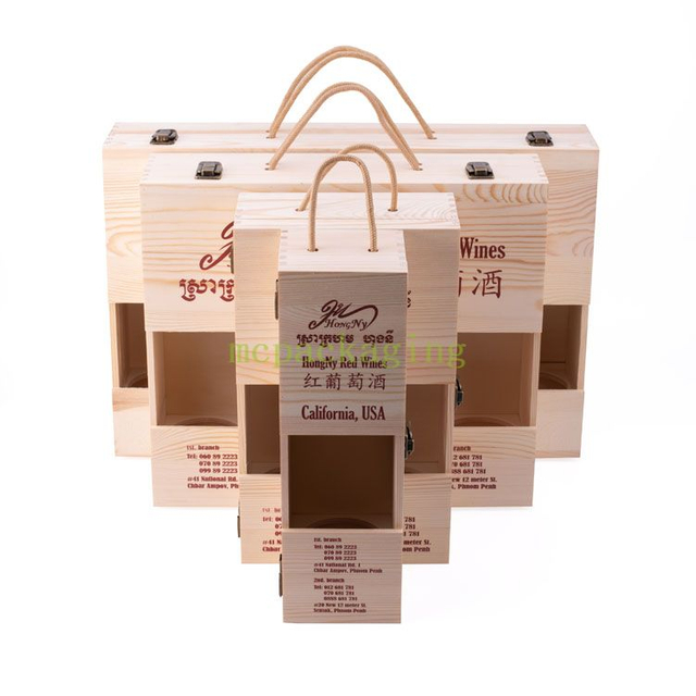 カスタムロゴ無垢材1 2 4 6ボトル木製ワイン包装ギフトボックスバルク