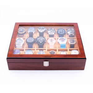 WoodBox 工場高品質 18 スロット時計ストレージオーガナイザー透明な蓋付き