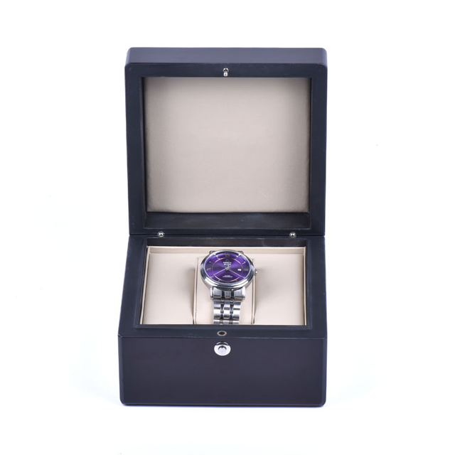 木箱工場カスタマイズされたハイエンドカスタムロゴ黒安全ロック時計梱包箱キー付き