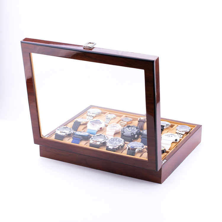 WoodBox 工場高品質 18 スロット時計ストレージオーガナイザー透明な蓋付き