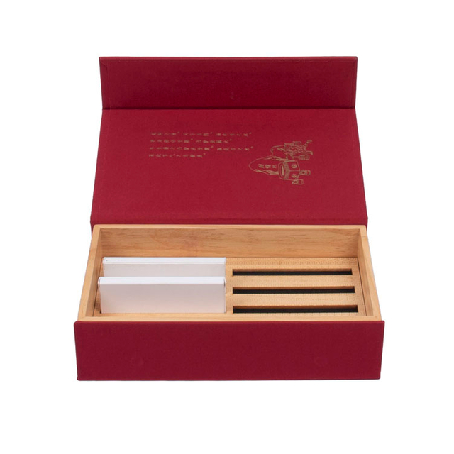 競争力のある価格ワインジュエリーボックスバルクギフトセットミラーレッドリネン包まれた松のお尻を隠す接着剤ギフトボックス