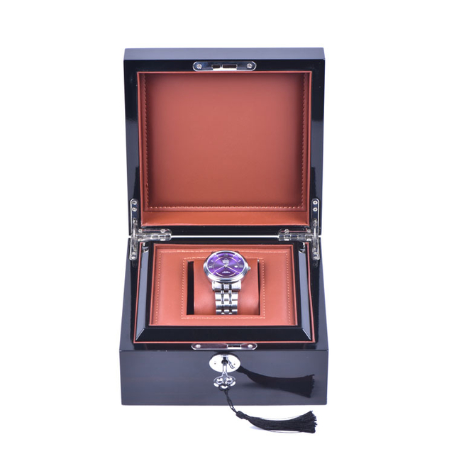 木箱工場カスタマイズされたパーソナライズされたカスタム木製黒漆塗りの時計梱包箱木箱