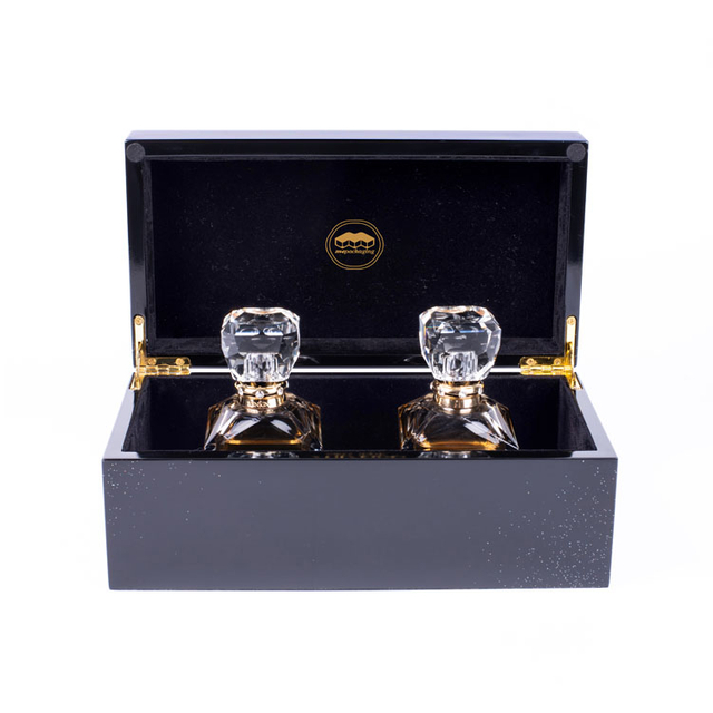 黒ピアノラッカーカスタム高級木製香水瓶ボックス包装ギフトボックスキーロック付き